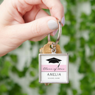Modern Pink Class of and Graduate Name Graduation Keychain