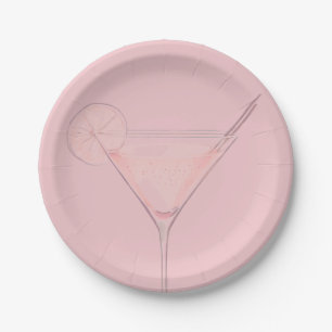 Modern Pink Cocktail Birthday Paper Plate