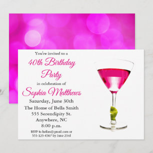 Modern Pink Cocktail Birthday Party Invitation