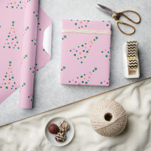 Modern Pink ColorfulChristmas Tree Wrapping Paper 