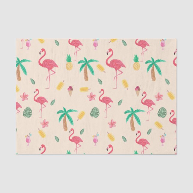 Modern pink colourful watercolor tropical flowers tissue paper (Front)
