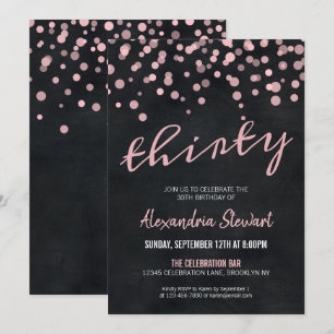 Modern Pink Confetti Dots Chalkboard 30th Birthday Invitation