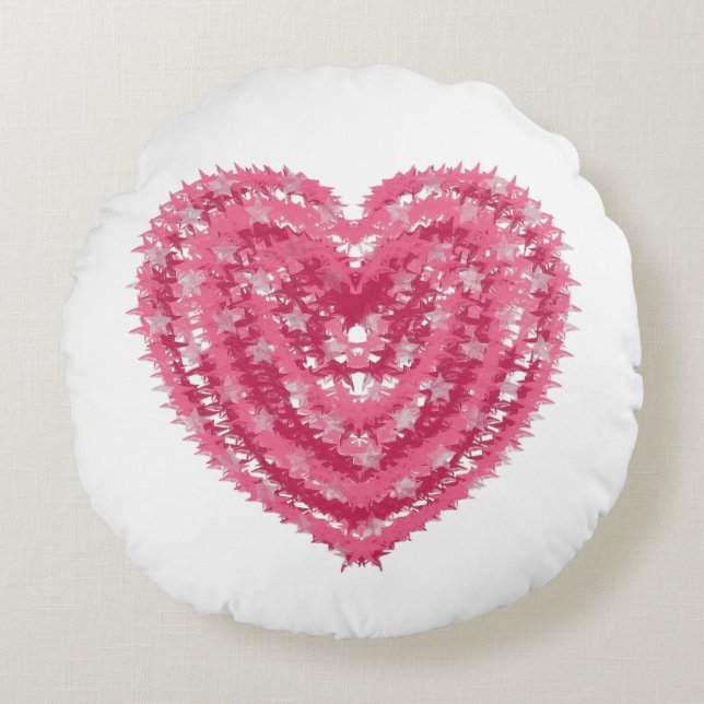 Modern Pink Confetti Heart | Valentine's Day Art Round Pillow (Front)