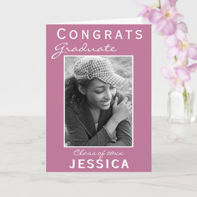 Modern Pink Congrats Graduate Graduation Photo Card (Orchid)