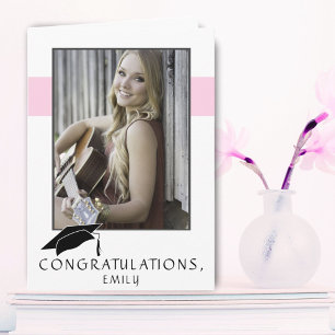 Modern Pink Congratulations Graduation Photo Card
