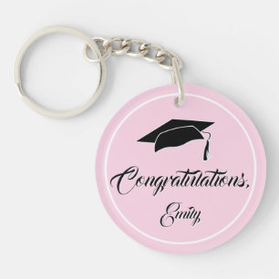 Modern Pink Congratulations Script Graduation Keychain