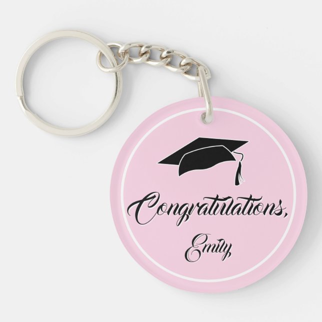 Modern Pink Congratulations Script Graduation Keychain (Front)
