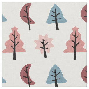 Modern Pink Cookie Shape Tree Pattern Holiday Fabric