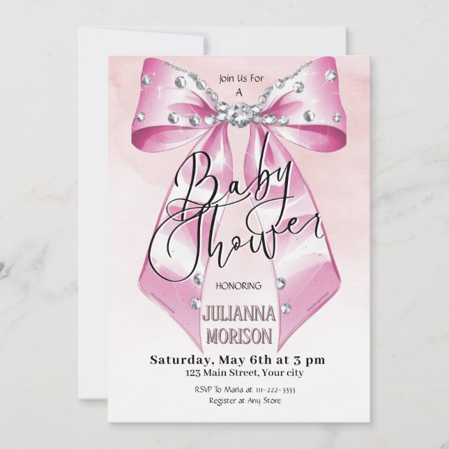 Modern Pink Coquette Bow Baby Shower Girl  Invitation (Front)