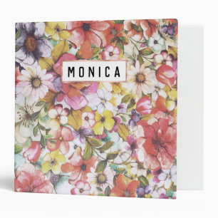 Modern pink coral botanical watercolor floral 3 ri binder