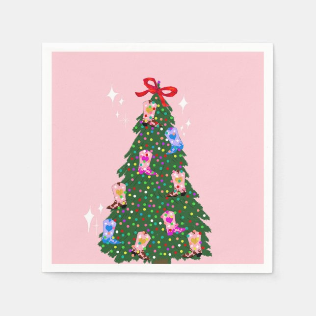 Modern Pink Cowgirl Western Boots Christmas  Napkin (Front)