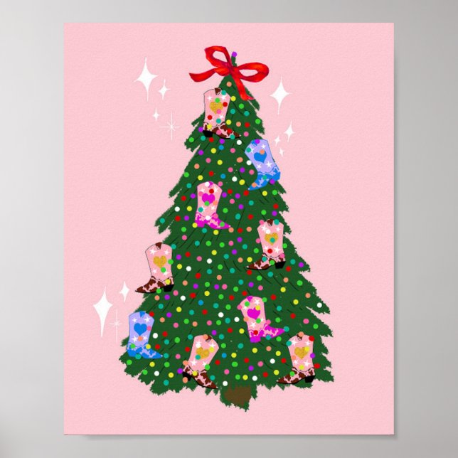 Modern Pink Cowgirl Western Boots Christmas    Poster (Front)