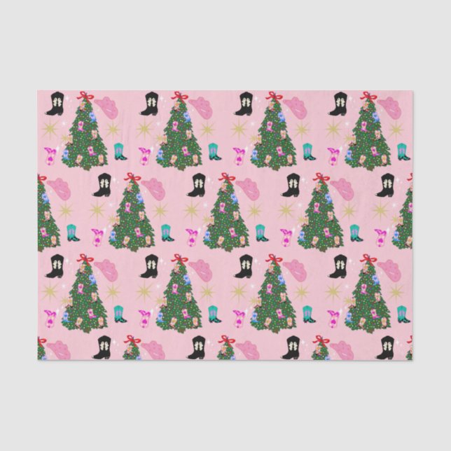 Modern Pink Cowgirl Western Boots Christmas Tree Tissue Paper (Front)