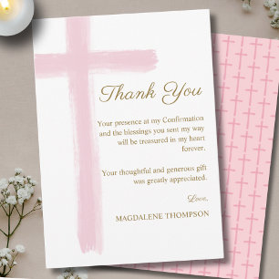 Modern Pink Cross Confirmation Thank You Card