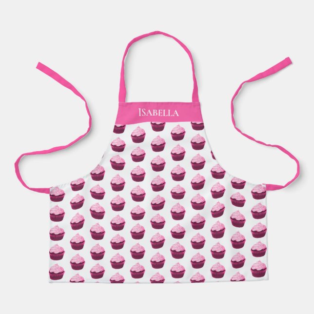 Modern Pink Cupcake Pattern Personalized Apron (Front)