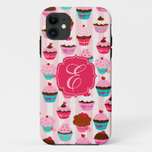 Modern Pink Cupcakes Girly Monogrammed iPhone 11 Case