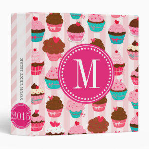 Modern Pink Cupcakes Monogrammed Personalized Binder
