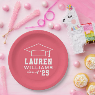 Modern Pink Custom Graduation Party Paper Plate