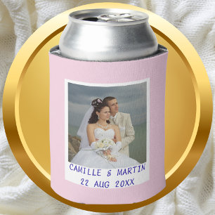 Modern Pink Custom Wedding Photo Personalized Can Cooler