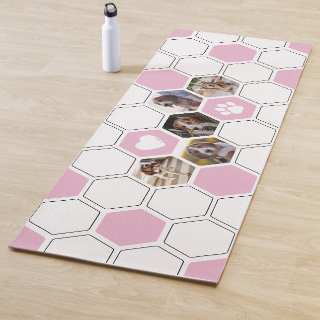 Modern Pink Cute Dog Pets Animals Photo Geometric Yoga Mat (In Situ)
