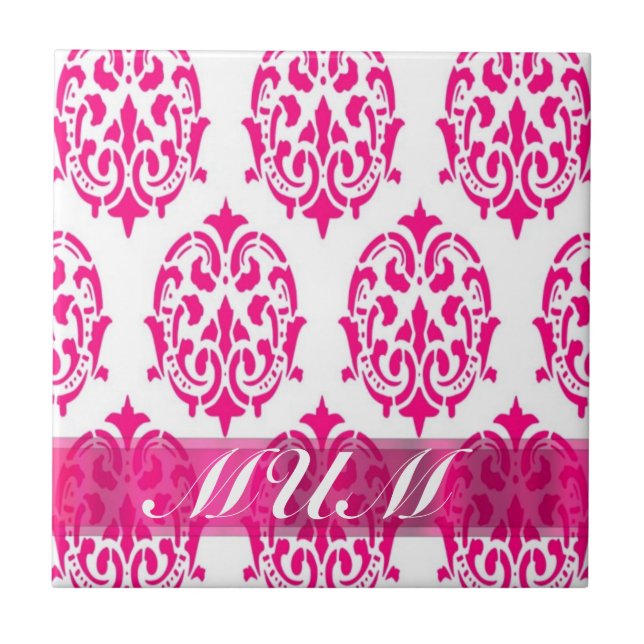 Modern Pink damask mothers Tile (Front)