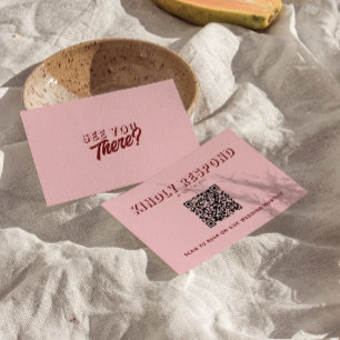 Modern Pink Deep Red Retro Unique QR Code Wedding  RSVP Card