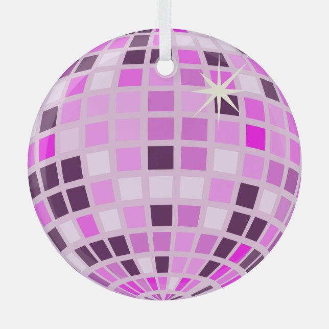 Modern Pink Disco Ball  Glass Ornament (Front)
