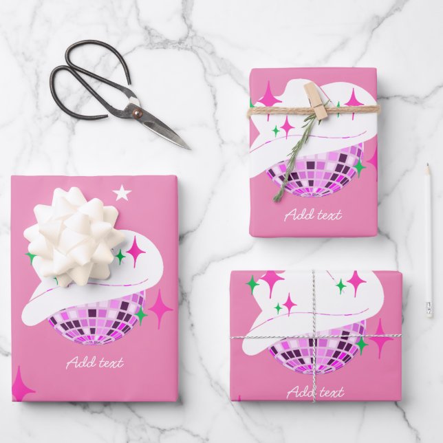 Modern Pink Disco Cowgirl Cowboy  Wrapping Paper Sheet (Front)