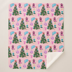 Modern Pink Disco Cowgirl Rodeo Christmas Tree  Sherpa Blanket