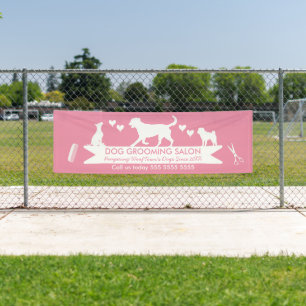 Modern Pink Dog Silhouette Dog Grooming Salon Banner