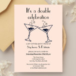 Modern Pink Double Celebration Joint Birthday Invitation<br><div class="desc">"Simple, modern, and full of meaning — this joint birthday party invitation is designed to help you celebrate a festive party. The pastel pinkk background and sleek toasting cocktail glasses bring a clean, contemporary feel, while the phrase “It's a Double Celebration” adds heart. A stylish mix of vintage and serif...</div>