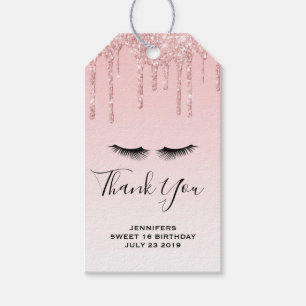 Modern Pink Dripping Glitter & Eyelashes Gift Tags