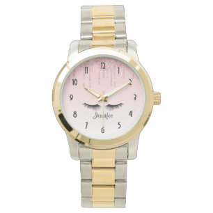 Modern Pink Dripping Glitter & Eyelashes Watch