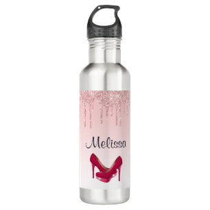 Modern Pink Dripping Glitter & High Heels 710 Ml Water Bottle