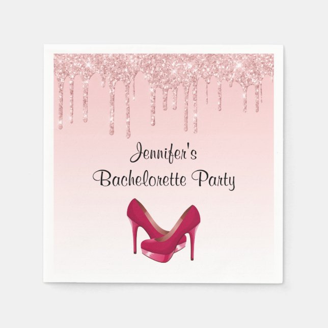 Modern Pink Dripping Glitter & High Heels Napkin (Front)