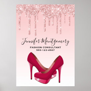 Modern Pink Dripping Glitter & High Heels Poster