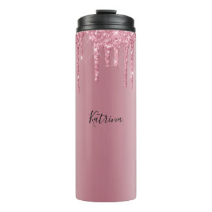 Modern Pink Dripping Glitter Personalized Name  Thermal Tumbler