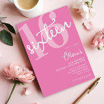Modern Pink Elegant 16th Birthday Invitation<br><div class="desc">A simple modern 16th birthday invitation featuring elegant calligraphy script typography and minimalist design in pink and white colour.</div>