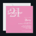Modern Pink Elegant 21st Birthday Invitation<br><div class="desc">A simple modern 21st birthday invitation featuring elegant calligraphy script typography and minimalist design in pink and white colour.</div>