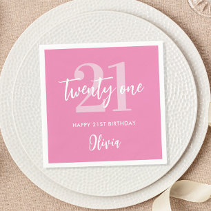 Modern Pink Elegant 21st Birthday Napkin