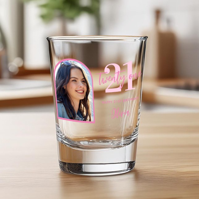 Modern Pink Elegant 21st Birthday Shot Glass (Creator Uploaded)