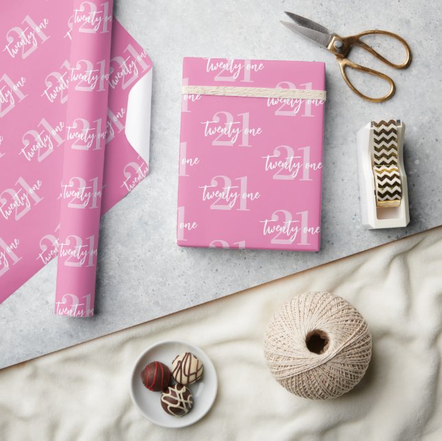 Modern Pink Elegant 21st Birthday Wrapping Paper (Crafts)