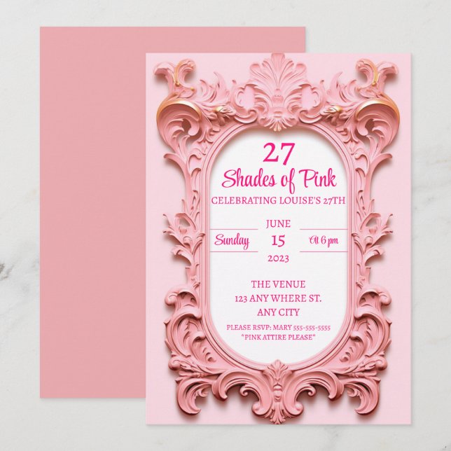 Modern Pink Elegant Birthday Invitation (Front/Back)