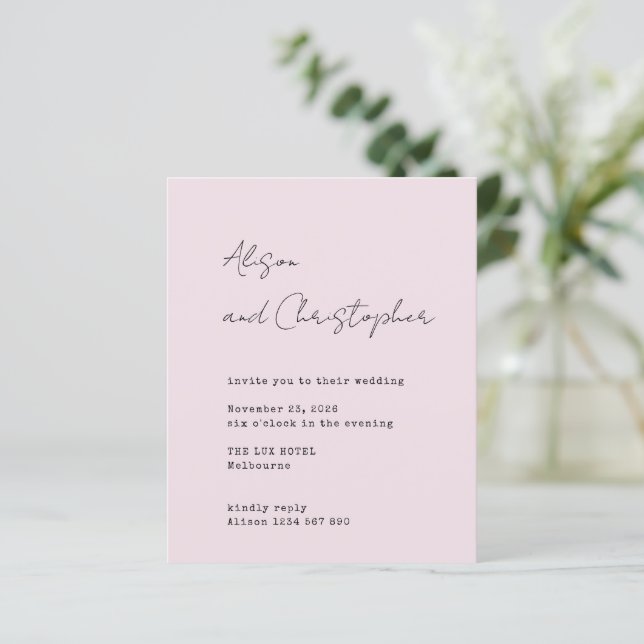 Modern Pink Elegant Script Wedding Invitation (Standing Front)