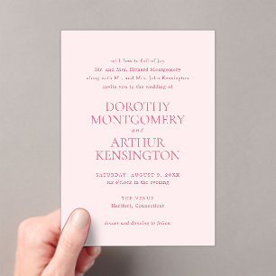 Modern Pink Elegant Wedding Acrylic Invitations