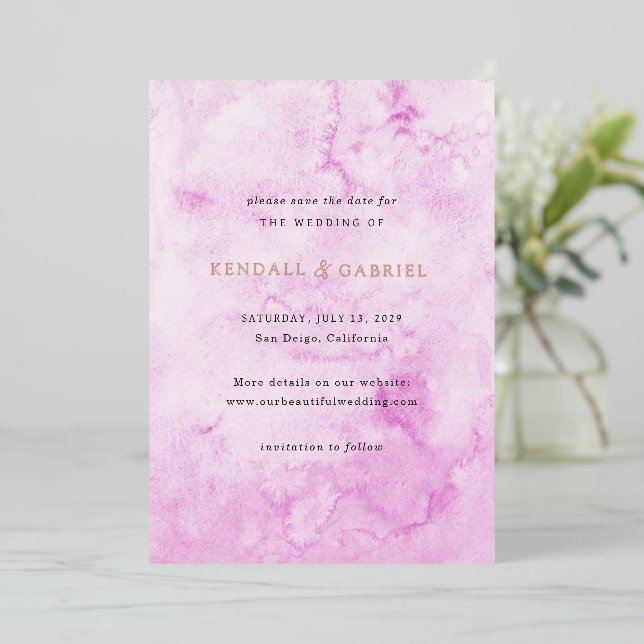 Modern Pink Elegant Wedding Save the Date (Standing Front)