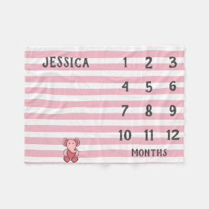 Modern Pink Elephant Baby Milestone Blanket
