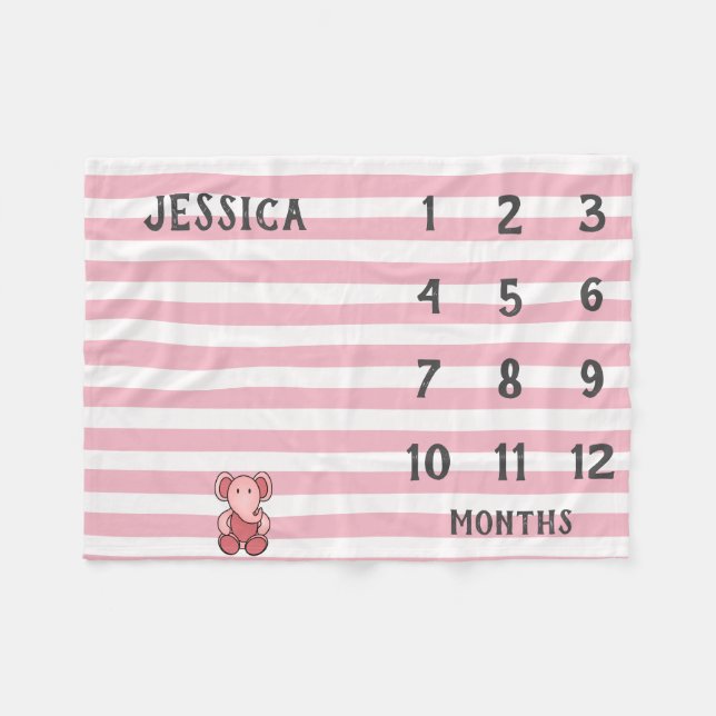 Modern Pink Elephant Baby Milestone Blanket (Front (Horizontal))