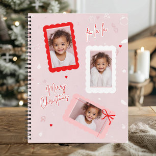 Modern Pink “Fa La La” Christmas Photo Notebook