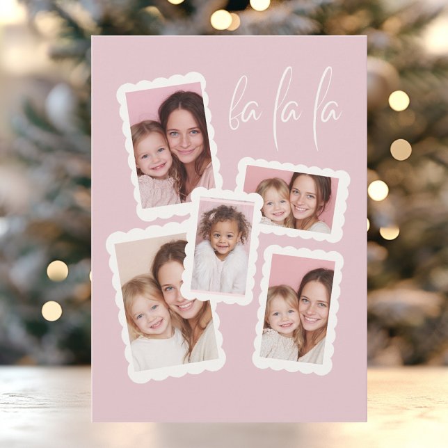 Modern Pink “Fa La La” Multi Photo Christmas  Holiday Card (Creator Uploaded)